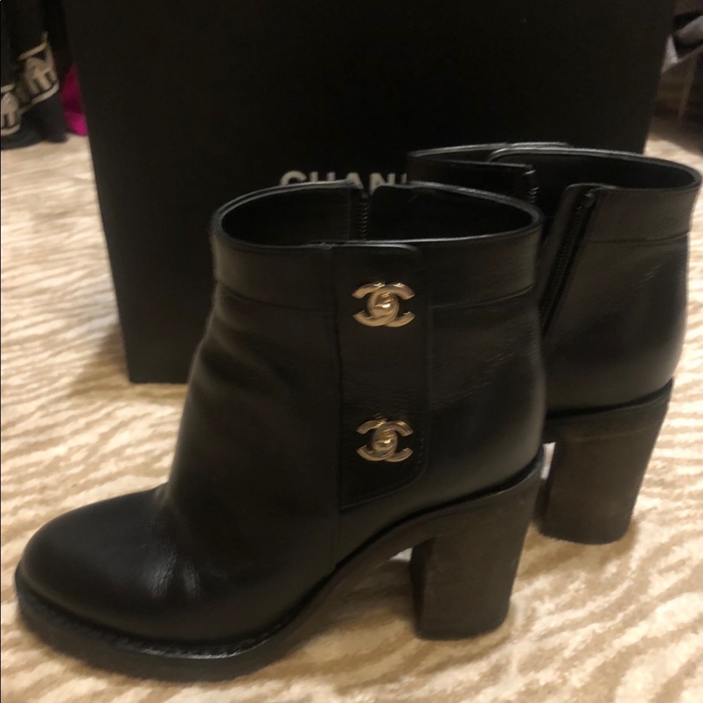 Chanel calf skin booties with 18k gold emblems g31825